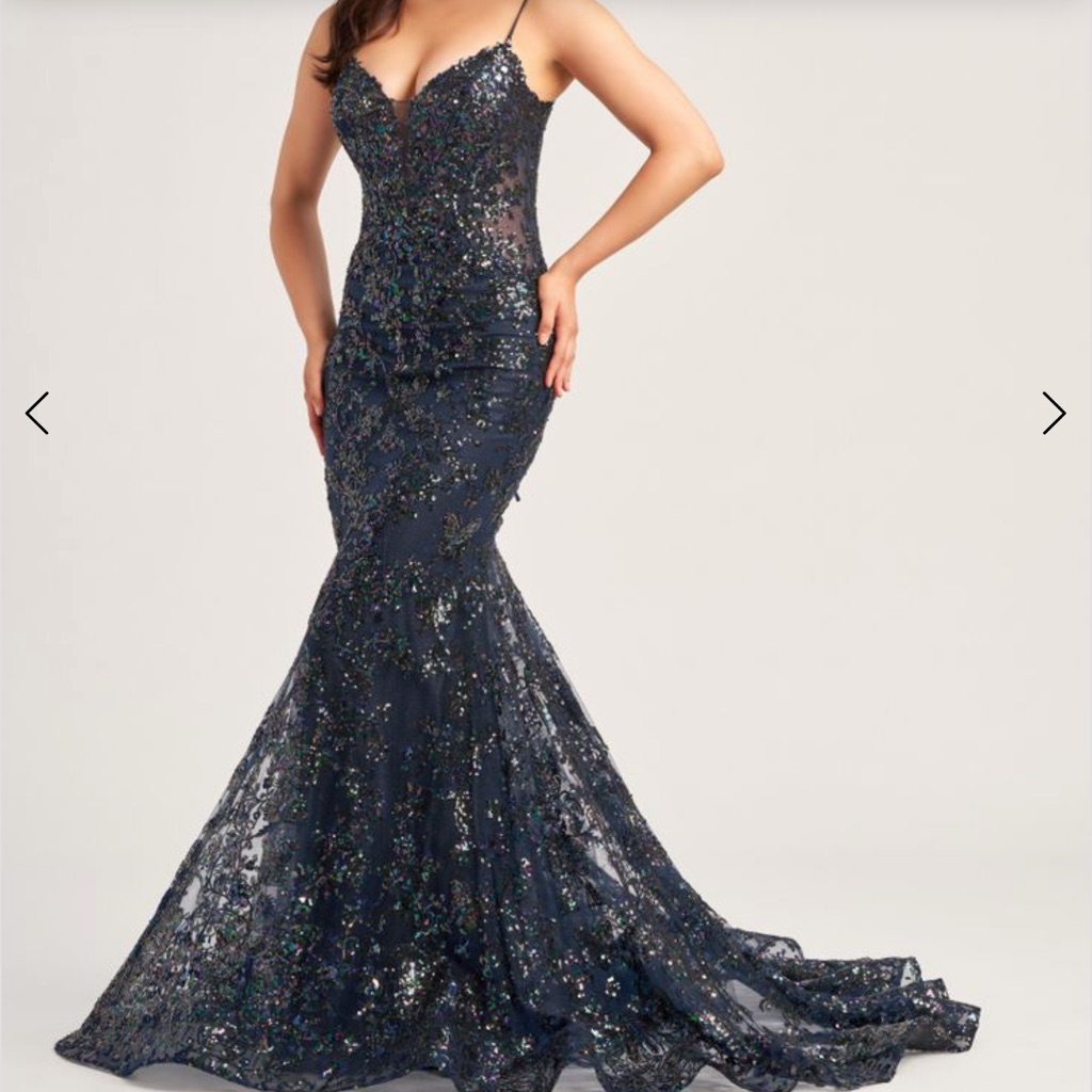 Elegant Navy Sequin Gown